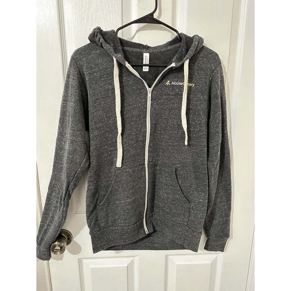 Bella+ Canvas Full Zip Hoodie Women's Small House Canary Logo Dark‎ Gray Pockets